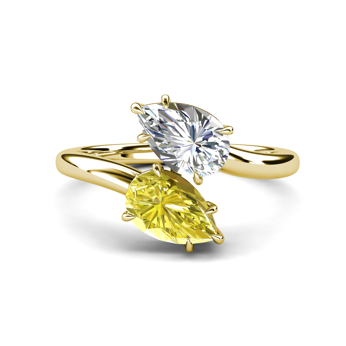 Amoura 2.50 ctw IGI Certified Pear Shape Lab Grown Diamond & Pear Shape Created Yellow Diamond Women Toi Et Moi Engagement Ring 