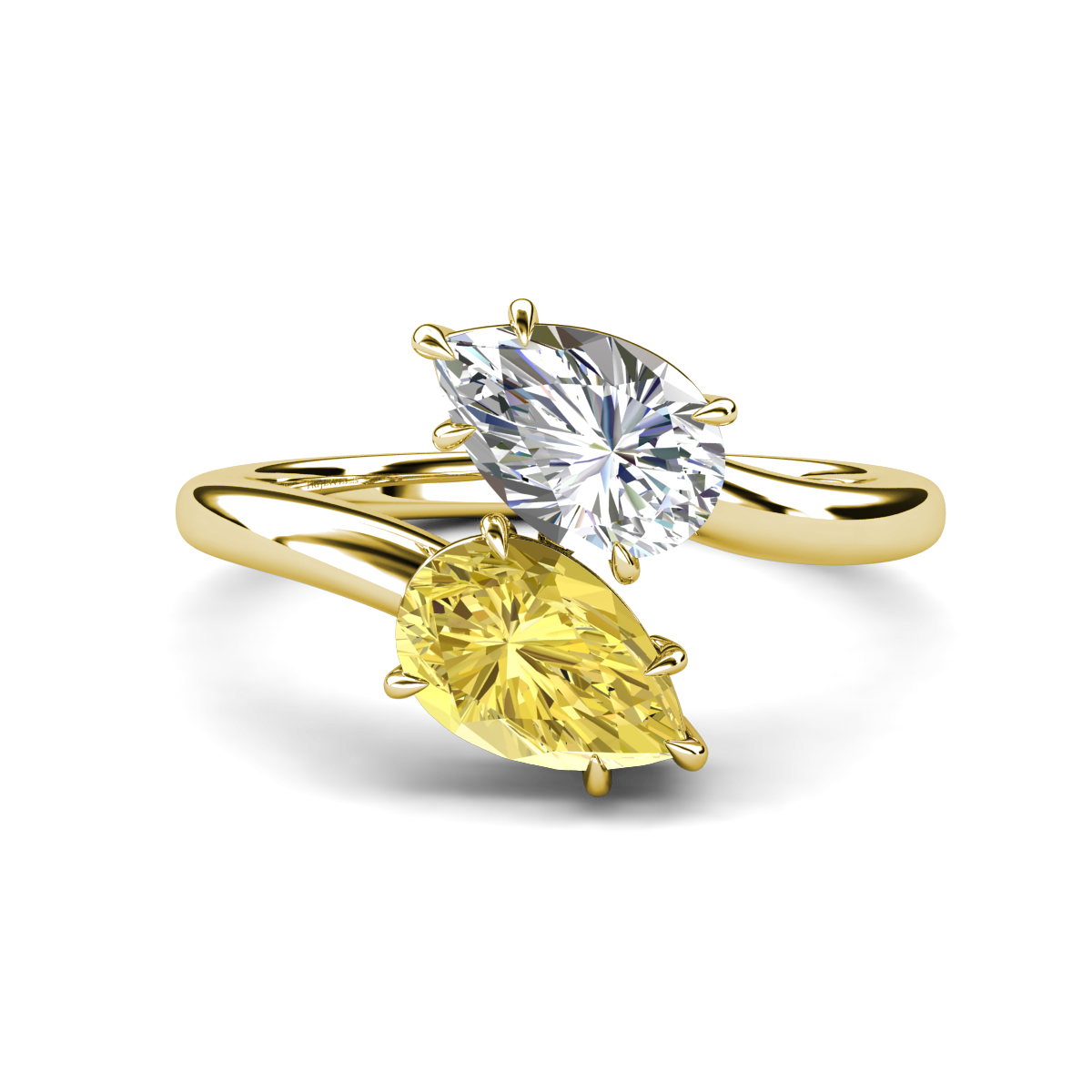 Amoura 2.30 ctw IGI Certified Pear Shape Lab Grown Diamond & Pear Shape Created Yellow Sapphire Women Toi Et Moi Engagement Ring 