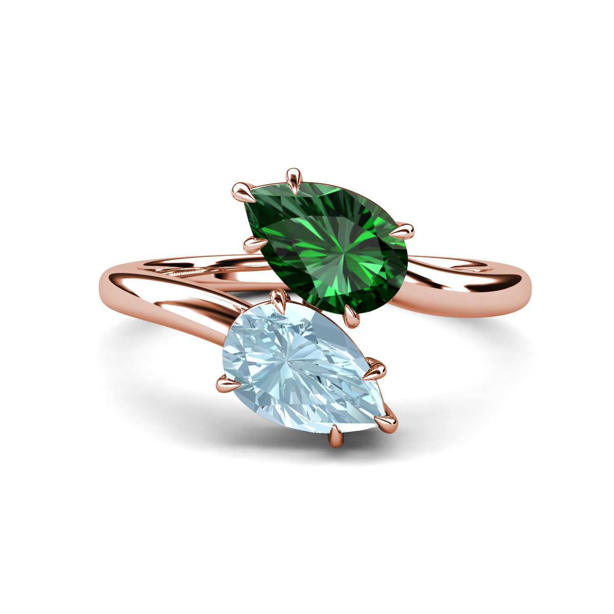 Amoura 2.40 ctw Pear Shape Created Emerald & Pear Shape Blue Topaz Women Toi Et Moi Engagement Ring 