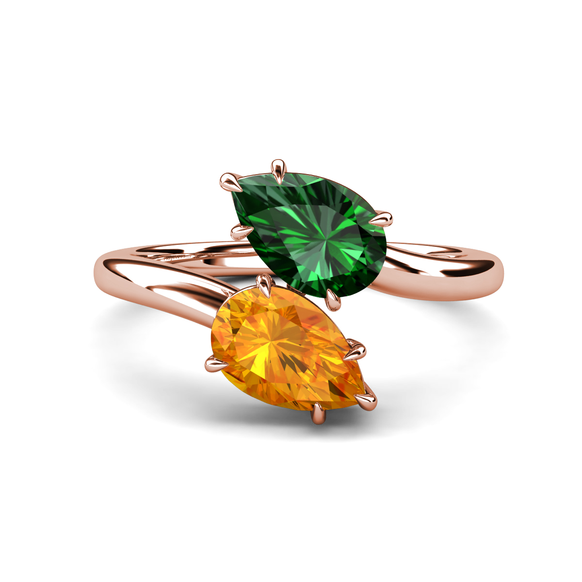 Amoura 1.79 ctw Pear Shape Created Emerald & Pear Shape Citrine Women Toi Et Moi Engagement Ring 