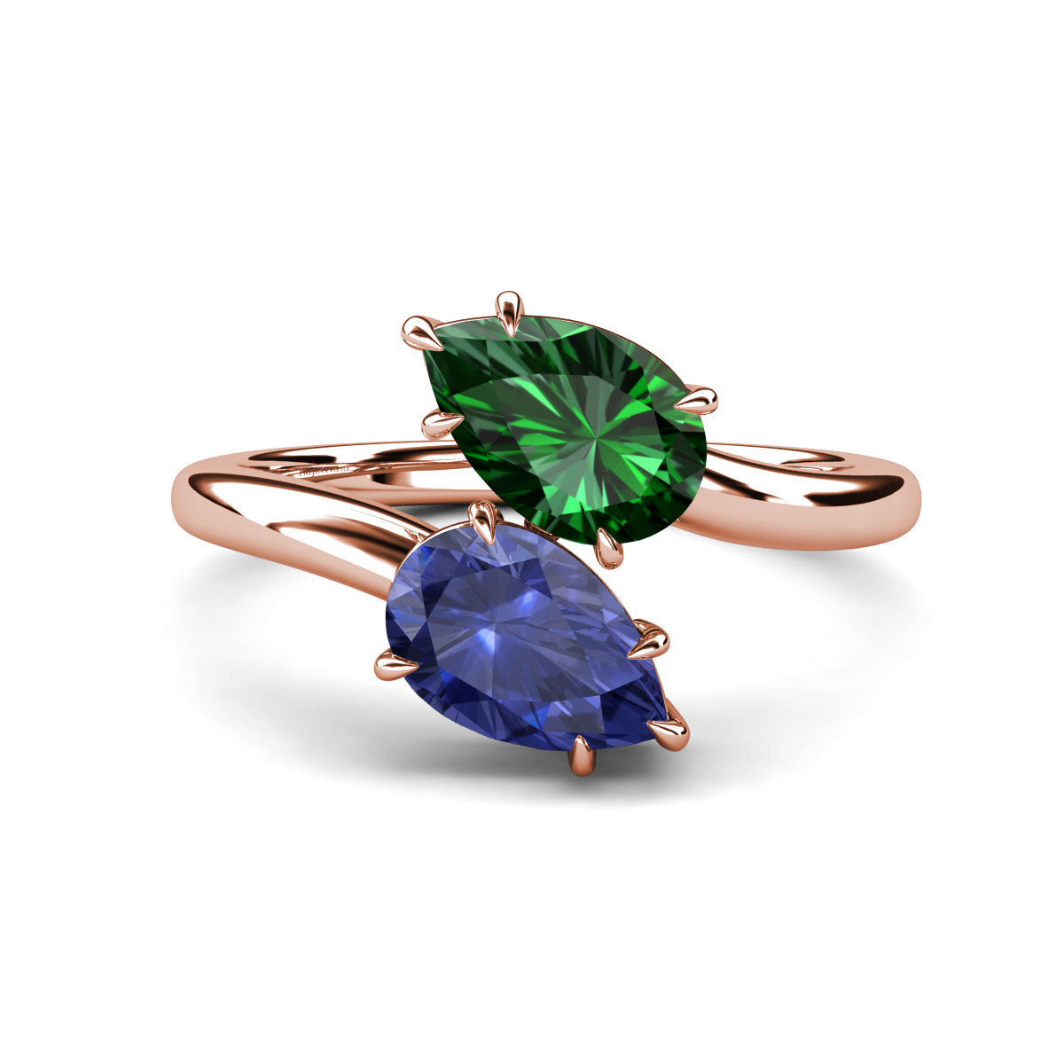 Amoura 1.68 ctw Pear Shape Created Emerald & Pear Shape Iolite Women Toi Et Moi Engagement Ring 