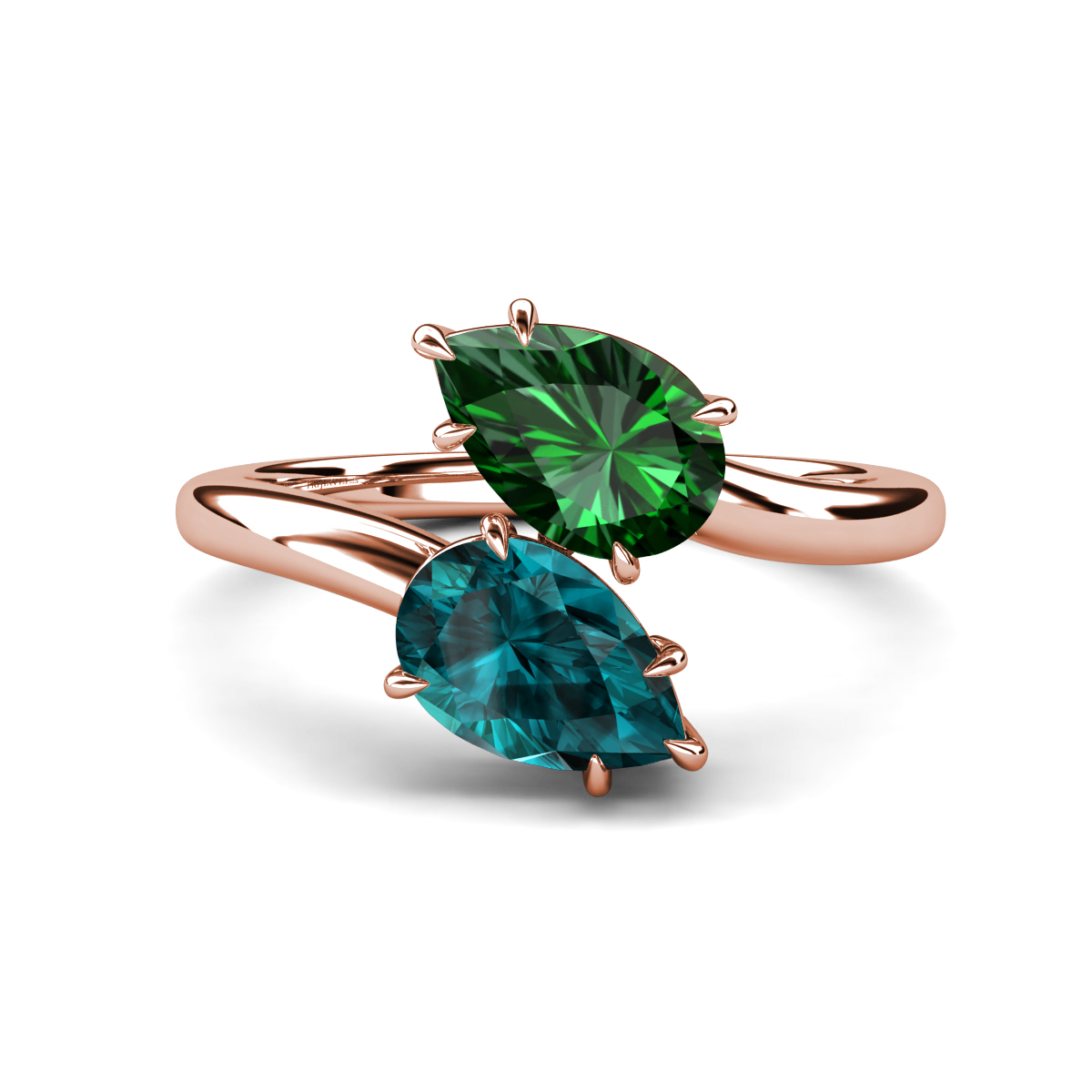 Amoura 2.40 ctw Pear Shape Created Emerald & Pear Shape London Blue Topaz Women Toi Et Moi Engagement Ring 