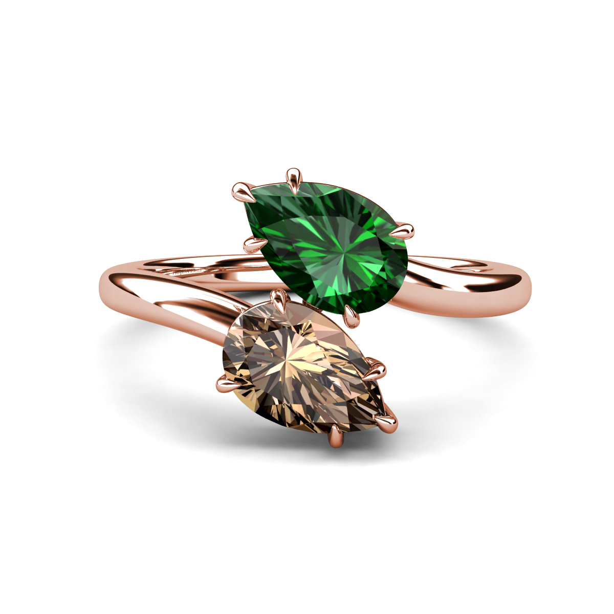 Amoura 1.75 ctw Pear Shape Created Emerald & Pear Shape Smoky Quartz Women Toi Et Moi Engagement Ring 