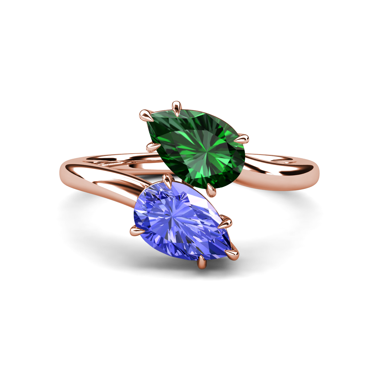 Amoura 2.40 ctw Pear Shape Created Emerald & Pear Shape Tanzanite Women Toi Et Moi Engagement Ring 