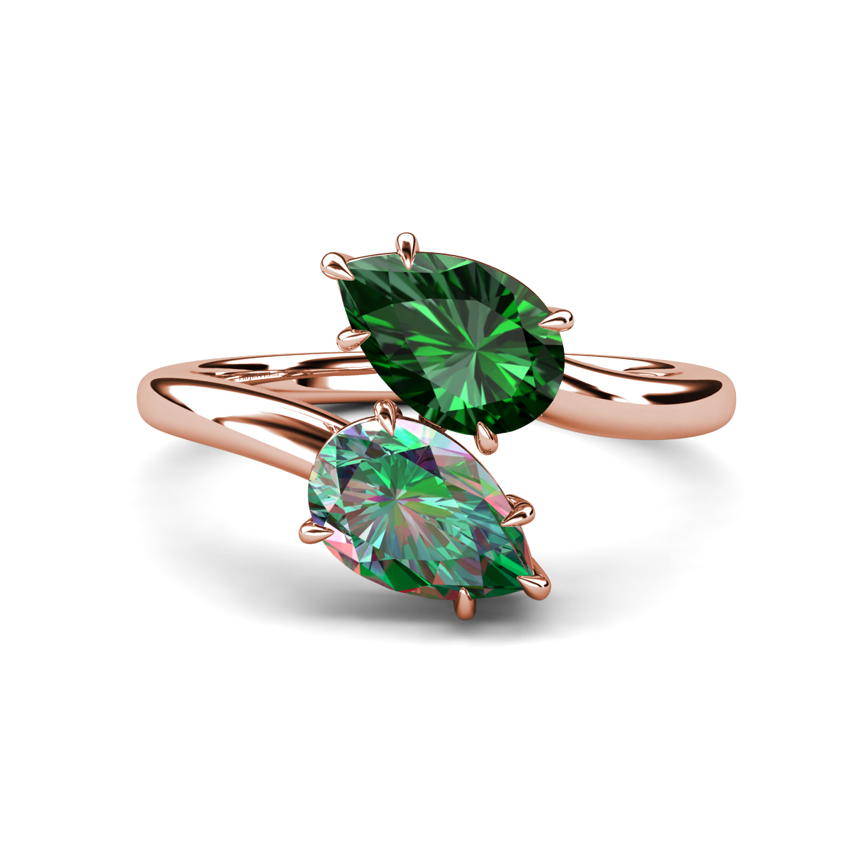 Amoura 2.11 ctw Pear Shape Created Emerald & Pear Shape Created Alexandrite Women Toi Et Moi Engagement Ring 