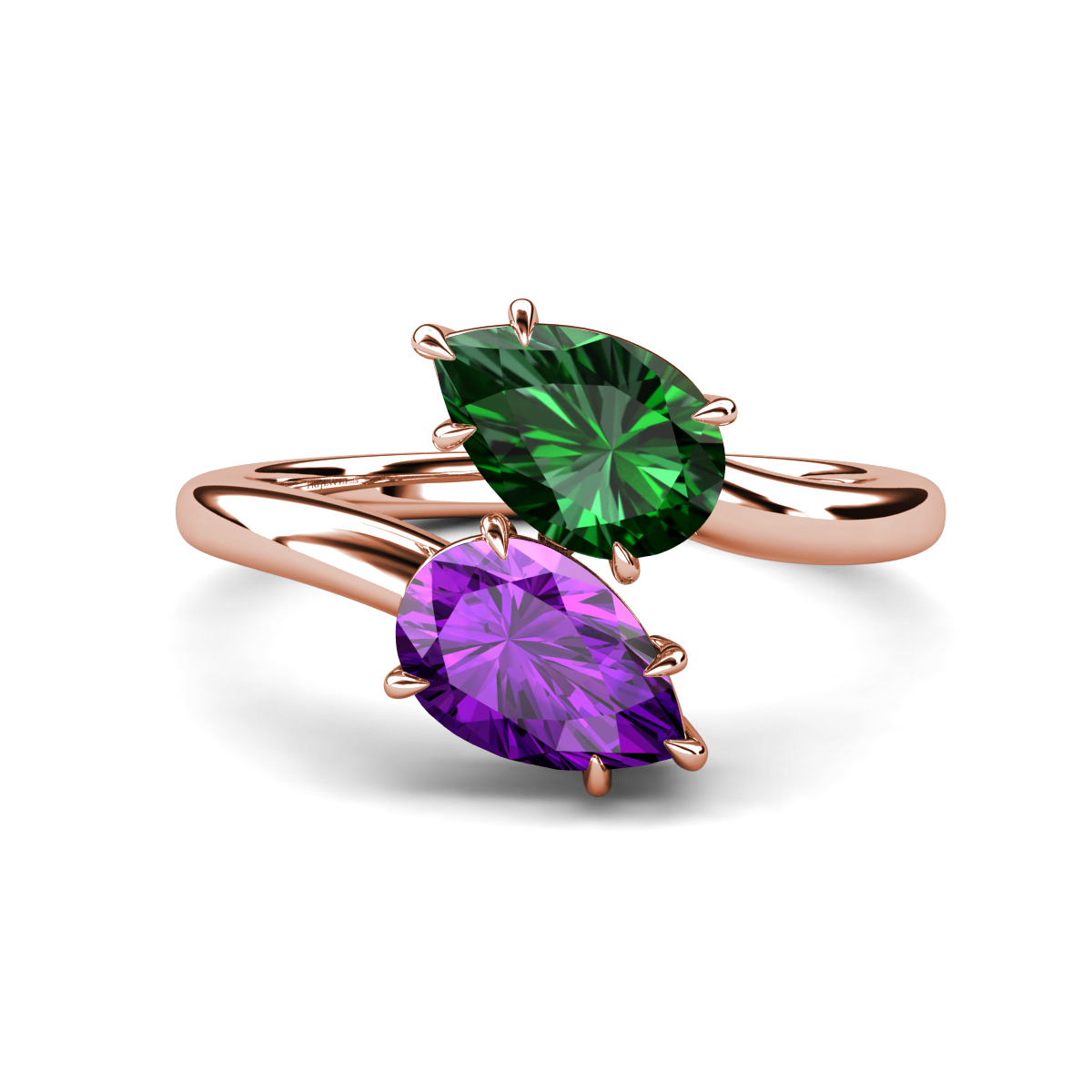 Amoura 1.95 ctw Pear Shape Created Emerald & Pear Shape Amethyst Women Toi Et Moi Engagement Ring 