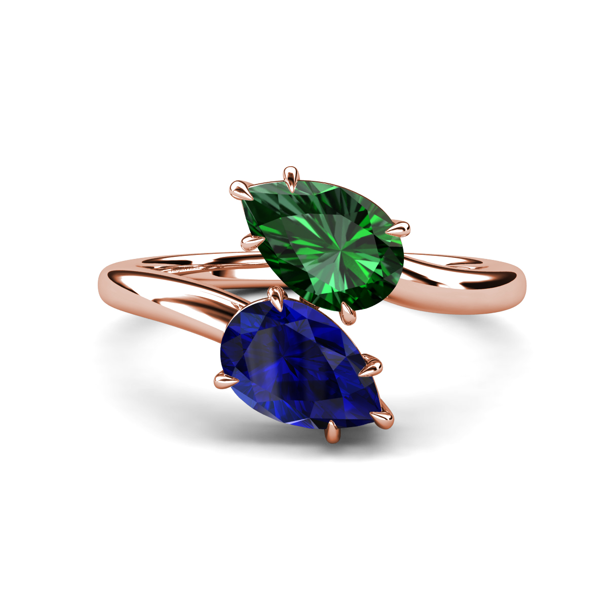 Amoura 2.47 ctw Pear Shape Created Emerald & Pear Shape Created Blue Sapphire Women Toi Et Moi Engagement Ring 
