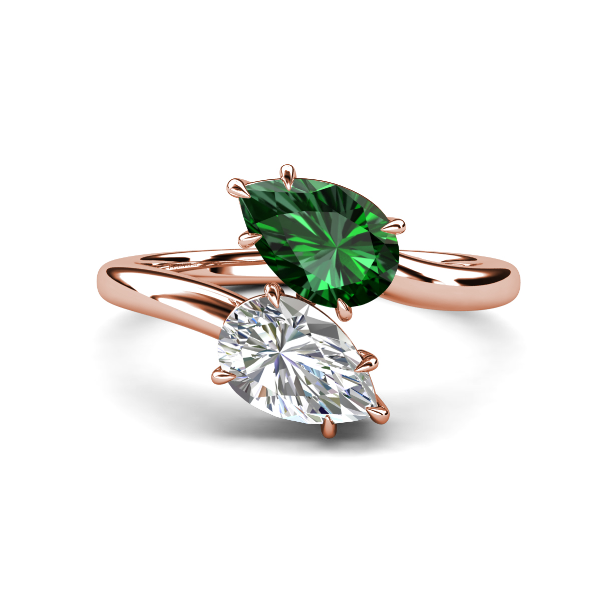Amoura 2.00 ctw Pear Shape Created Emerald & IGI Certified Pear Shape Lab Grown Diamond Women Toi Et Moi Engagement Ring 