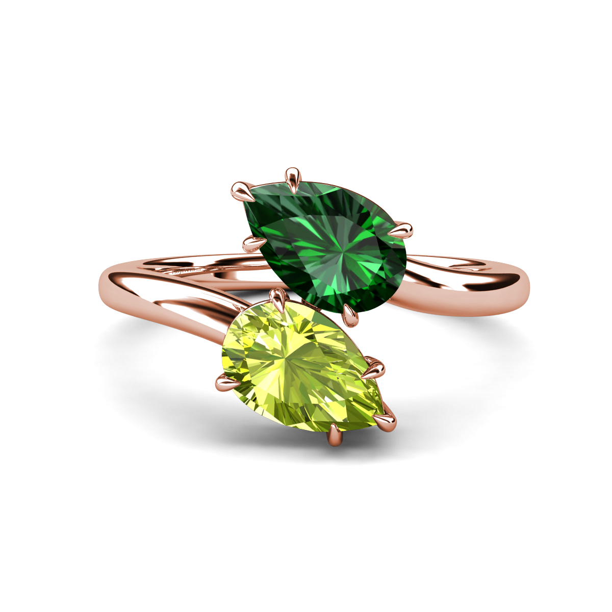 Amoura 1.95 ctw Pear Shape Created Emerald & Pear Shape Peridot Women Toi Et Moi Engagement Ring 