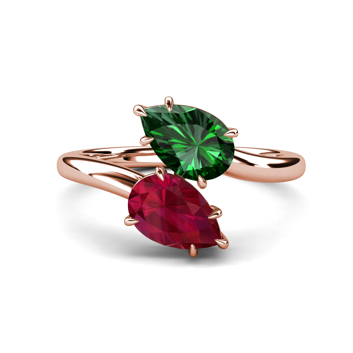 Amoura 2.65 ctw Pear Shape Created Emerald & Pear Shape Created Ruby Women Toi Et Moi Engagement Ring 