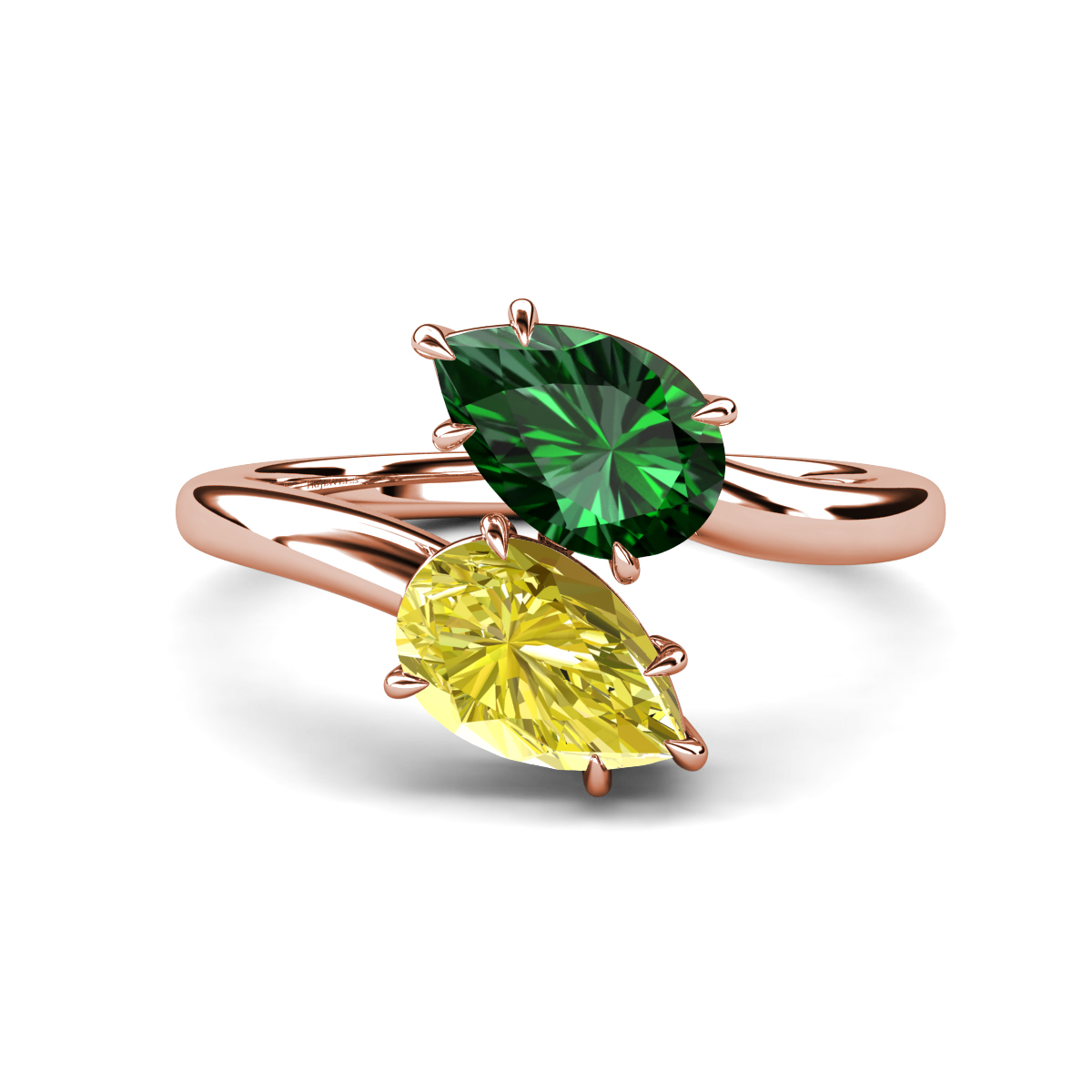 Amoura 2.50 ctw Pear Shape Created Emerald & Pear Shape Created Yellow Diamond Women Toi Et Moi Engagement Ring 