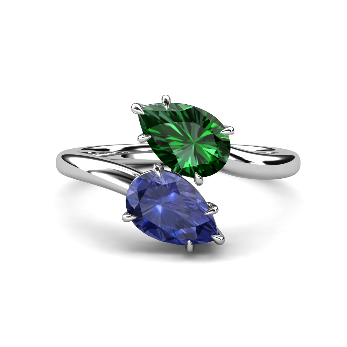 Amoura 1.68 ctw Pear Shape Created Emerald & Pear Shape Iolite Women Toi Et Moi Engagement Ring 