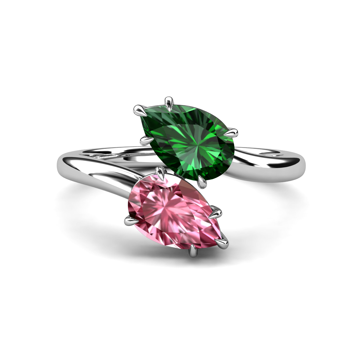 Amoura 1.80 ctw Pear Shape Created Emerald & Pear Shape Pink Tourmaline Women Toi Et Moi Engagement Ring 
