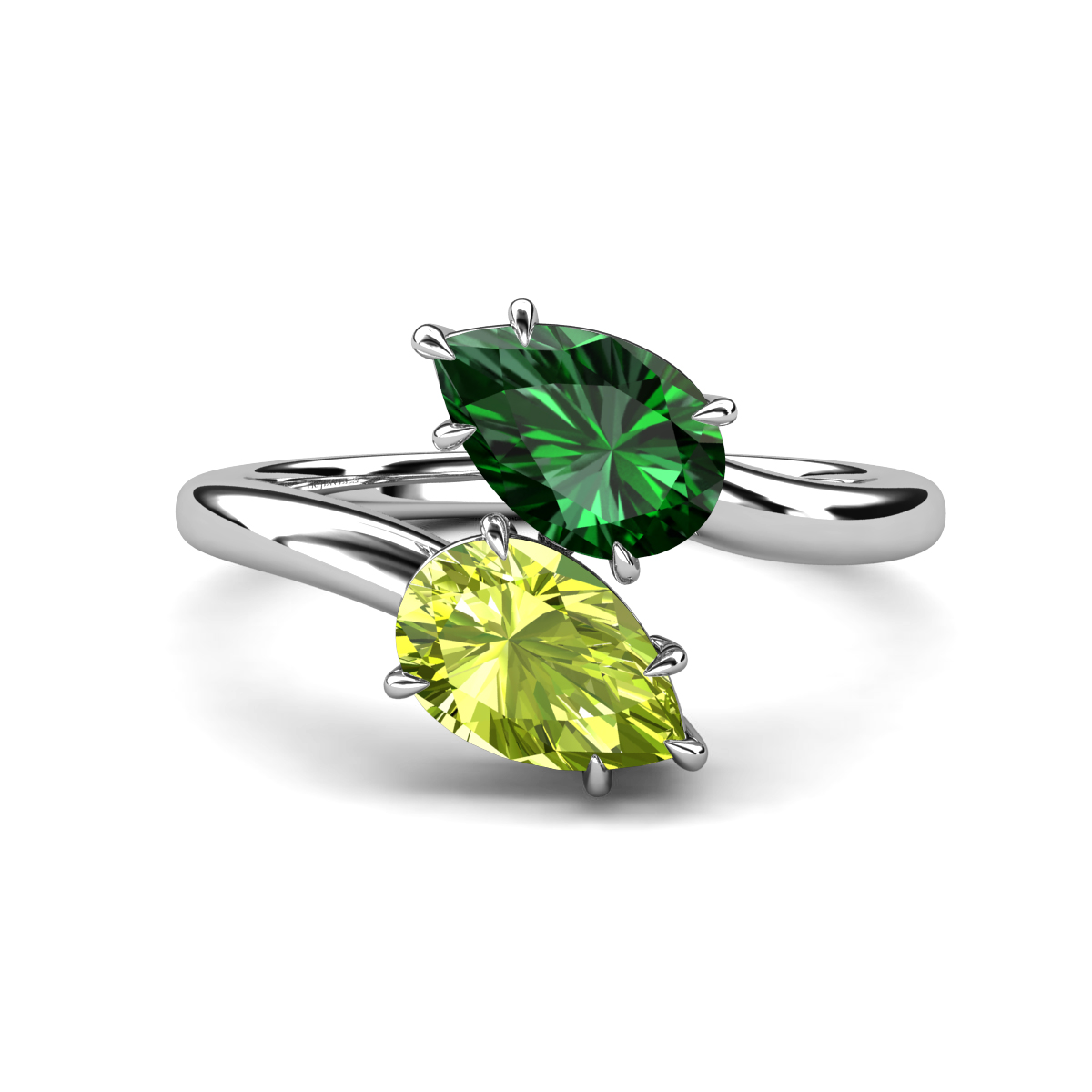 Amoura 1.95 ctw Pear Shape Created Emerald & Pear Shape Peridot Women Toi Et Moi Engagement Ring 