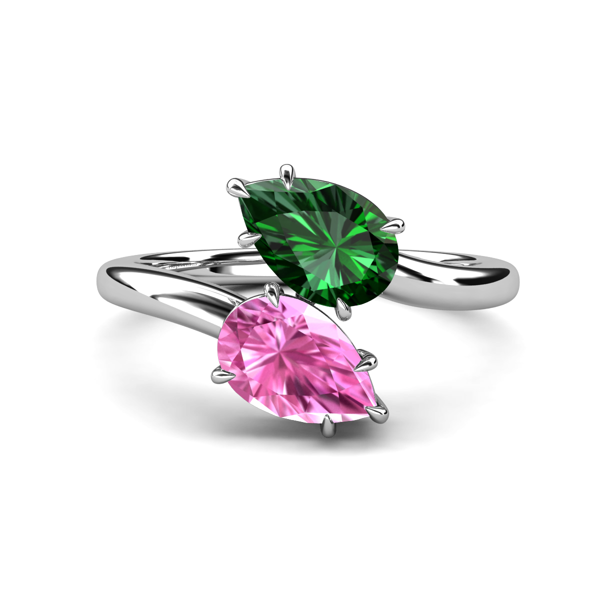 Amoura 2.30 ctw Pear Shape Created Emerald & Pear Shape Created Pink Sapphire Women Toi Et Moi Engagement Ring 