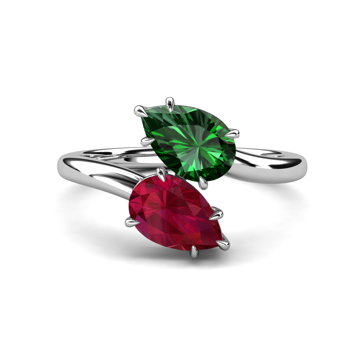 Amoura 2.65 ctw Pear Shape Created Emerald & Pear Shape Created Ruby Women Toi Et Moi Engagement Ring 