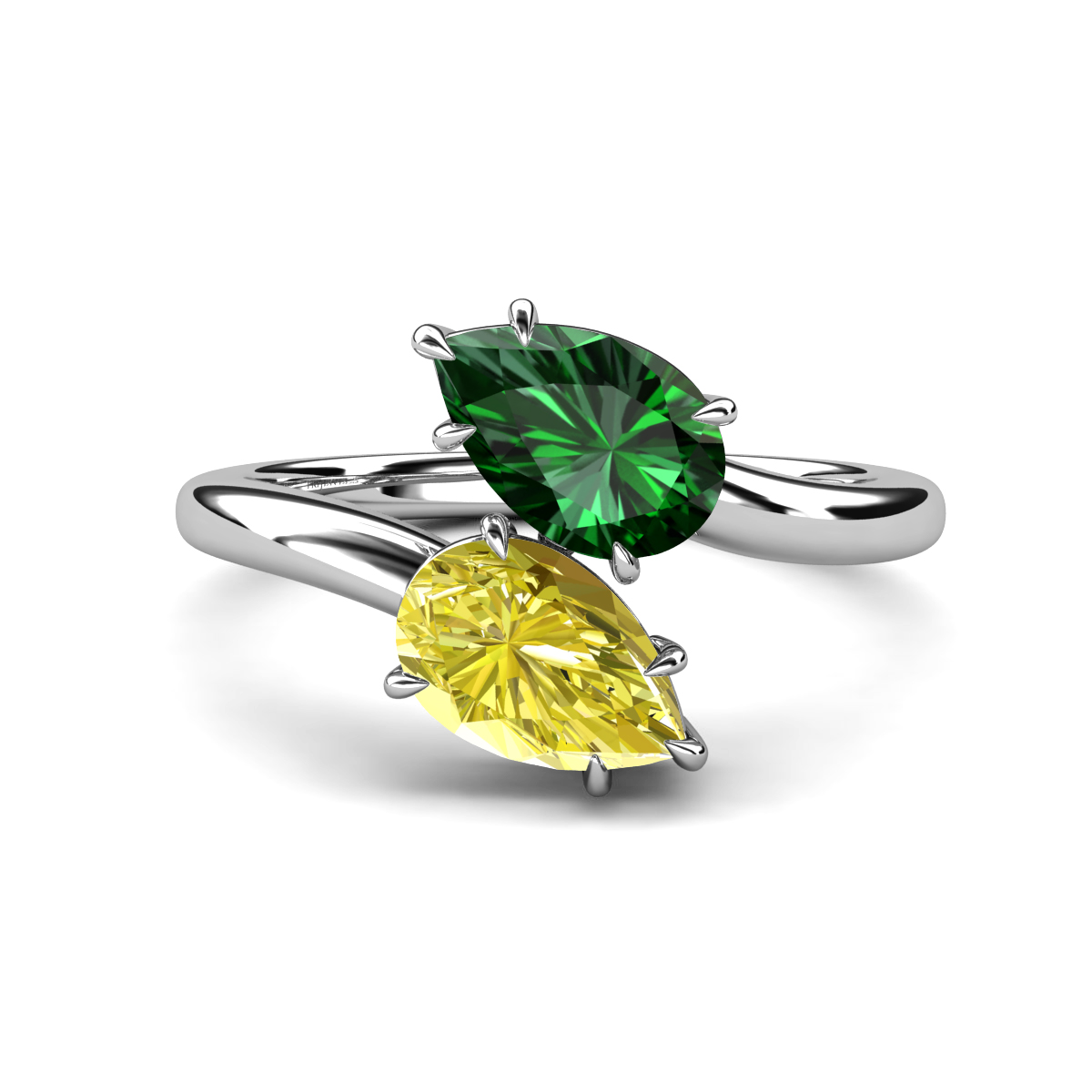 Amoura 2.50 ctw Pear Shape Created Emerald & Pear Shape Created Yellow Diamond Women Toi Et Moi Engagement Ring 