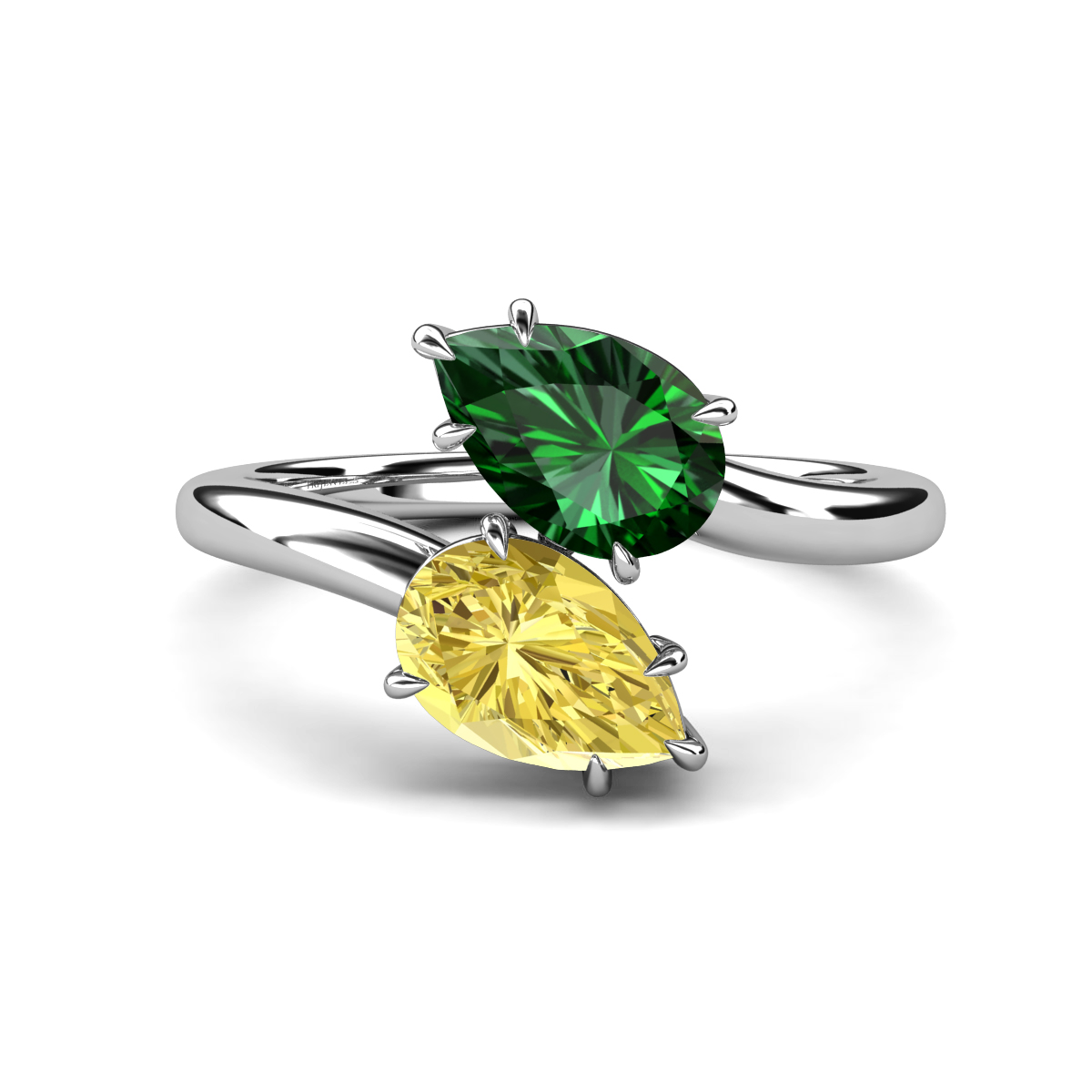 Amoura 2.30 ctw Pear Shape Created Emerald & Pear Shape Created Yellow Sapphire Women Toi Et Moi Engagement Ring 