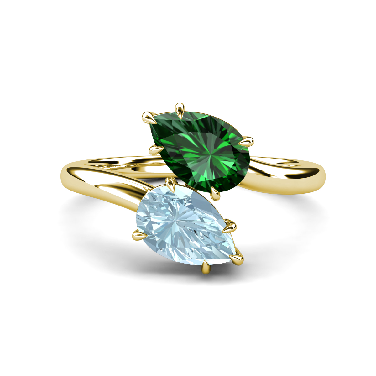 Amoura 2.40 ctw Pear Shape Created Emerald & Pear Shape Blue Topaz Women Toi Et Moi Engagement Ring 