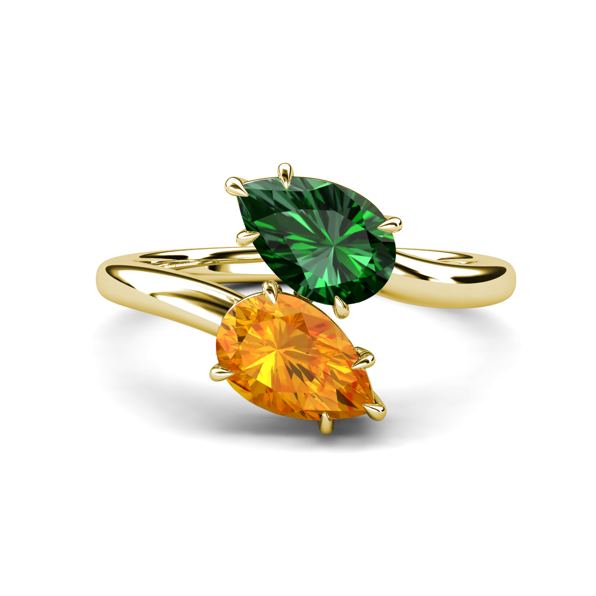Amoura 1.79 ctw Pear Shape Created Emerald & Pear Shape Citrine Women Toi Et Moi Engagement Ring 