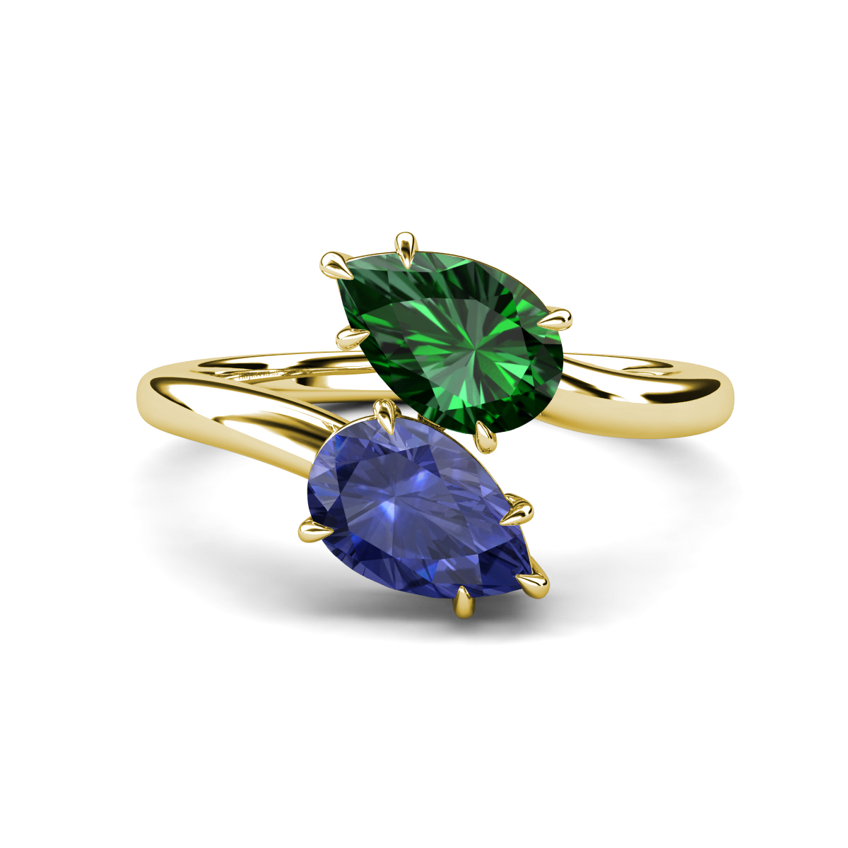 Amoura 1.68 ctw Pear Shape Created Emerald & Pear Shape Iolite Women Toi Et Moi Engagement Ring 