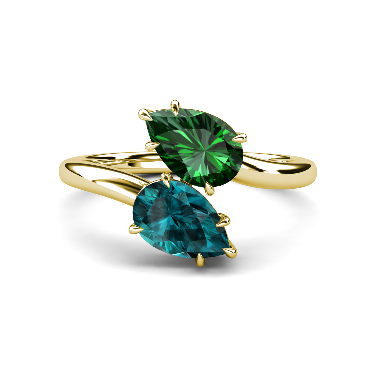 Amoura 2.40 ctw Pear Shape Created Emerald & Pear Shape London Blue Topaz Women Toi Et Moi Engagement Ring 