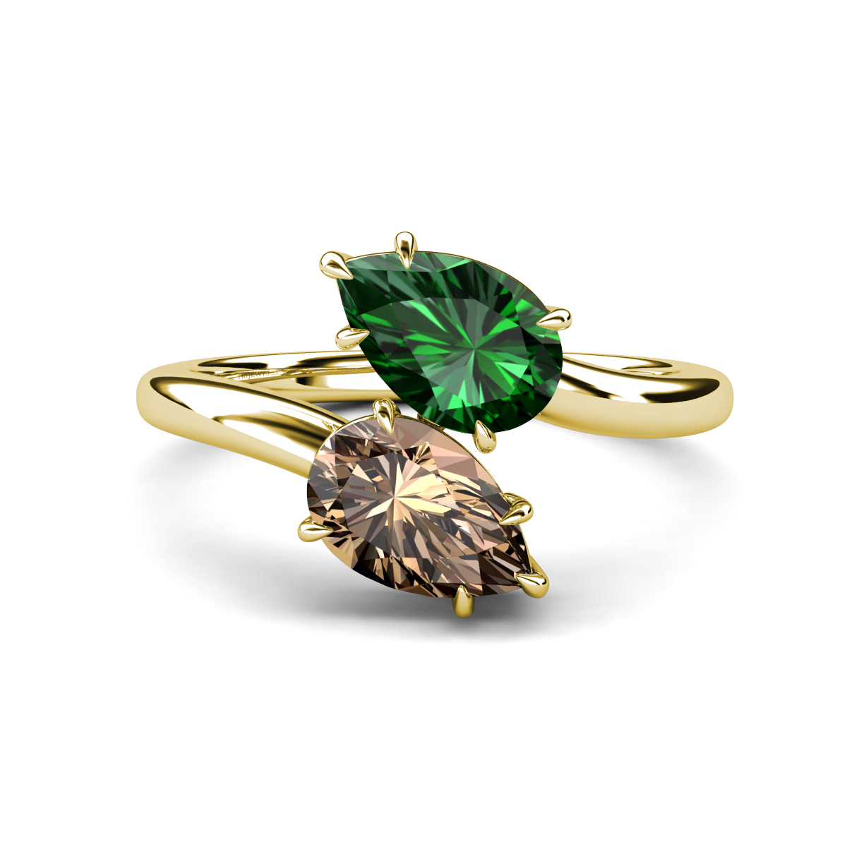 Amoura 1.75 ctw Pear Shape Created Emerald & Pear Shape Smoky Quartz Women Toi Et Moi Engagement Ring 