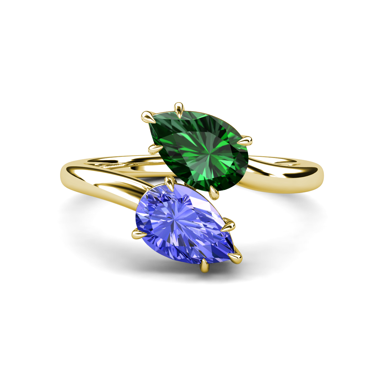Amoura 2.40 ctw Pear Shape Created Emerald & Pear Shape Tanzanite Women Toi Et Moi Engagement Ring 