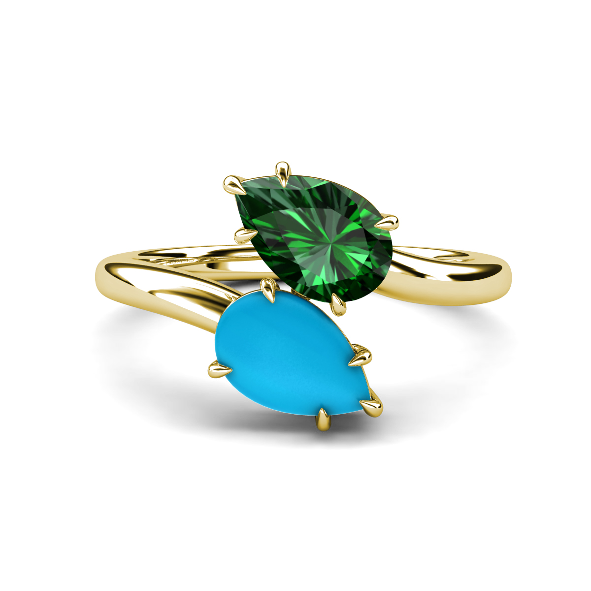 Amoura 1.45 ctw Pear Shape Created Emerald & Pear Shape Turquoise Women Toi Et Moi Engagement Ring 