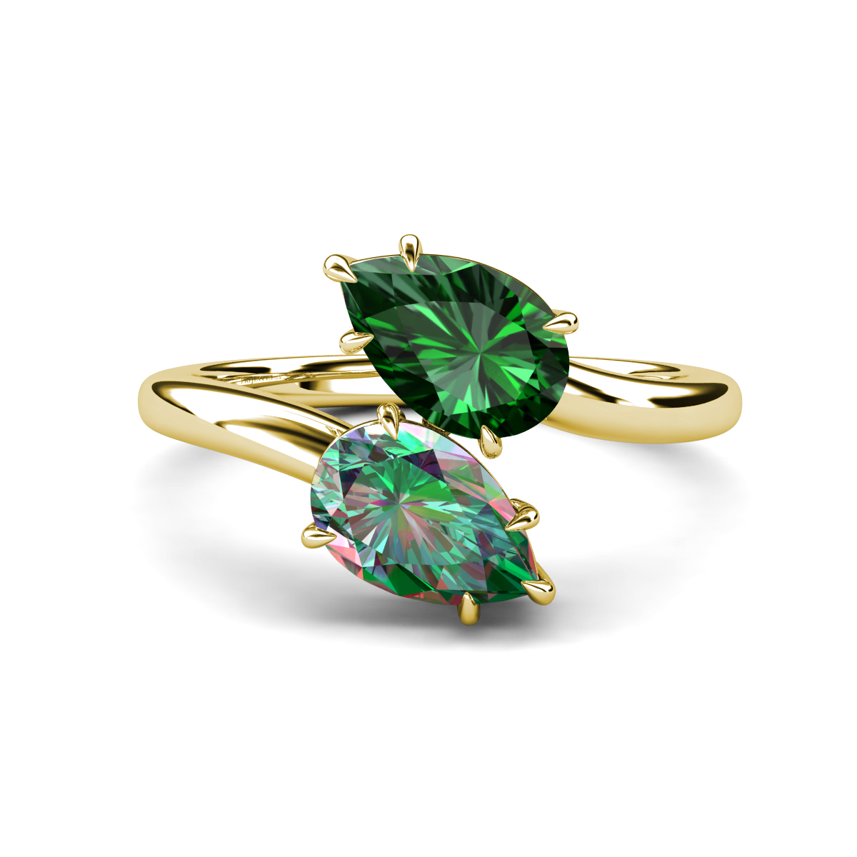 Amoura 2.11 ctw Pear Shape Created Emerald & Pear Shape Created Alexandrite Women Toi Et Moi Engagement Ring 
