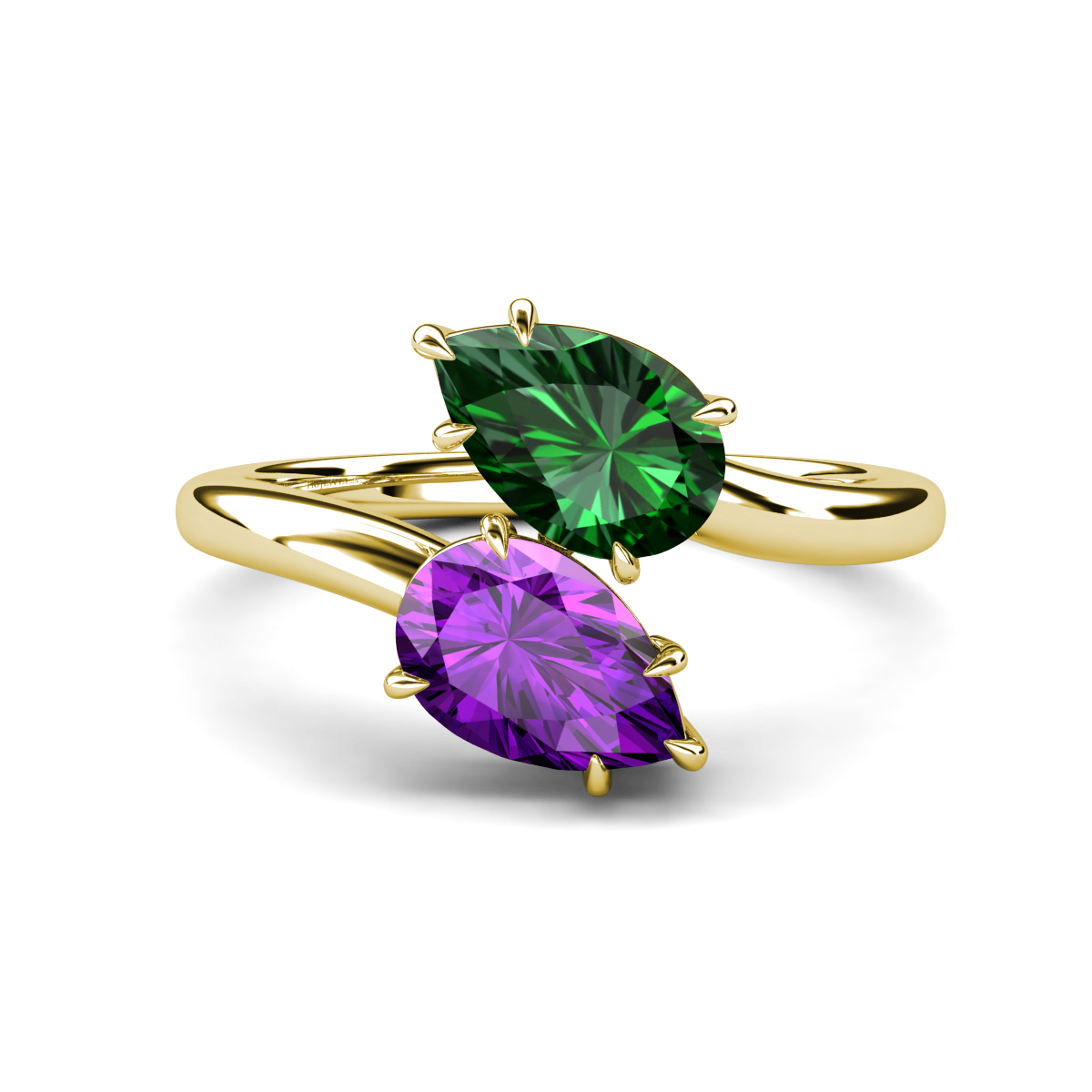 Amoura 1.95 ctw Pear Shape Created Emerald & Pear Shape Amethyst Women Toi Et Moi Engagement Ring 