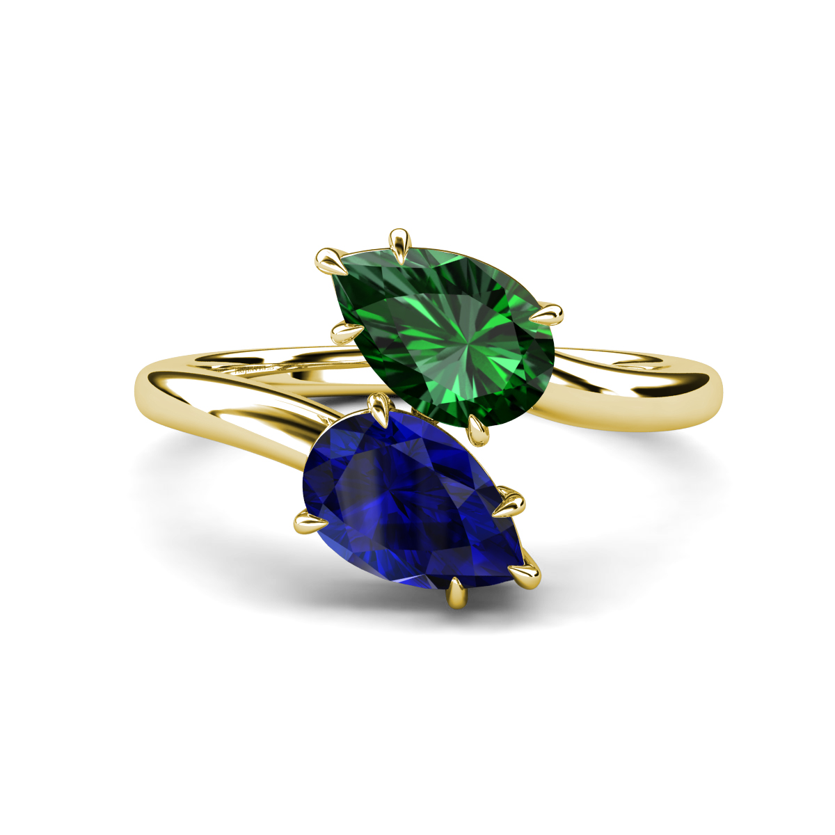 Amoura 2.47 ctw Pear Shape Created Emerald & Pear Shape Created Blue Sapphire Women Toi Et Moi Engagement Ring 