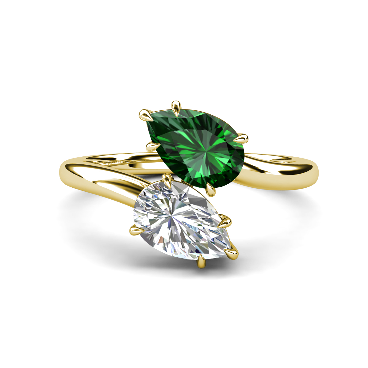 Amoura 2.00 ctw Pear Shape Created Emerald & IGI Certified Pear Shape Lab Grown Diamond Women Toi Et Moi Engagement Ring 