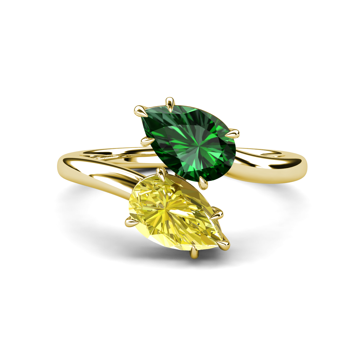 Amoura 2.50 ctw Pear Shape Created Emerald & Pear Shape Created Yellow Diamond Women Toi Et Moi Engagement Ring 