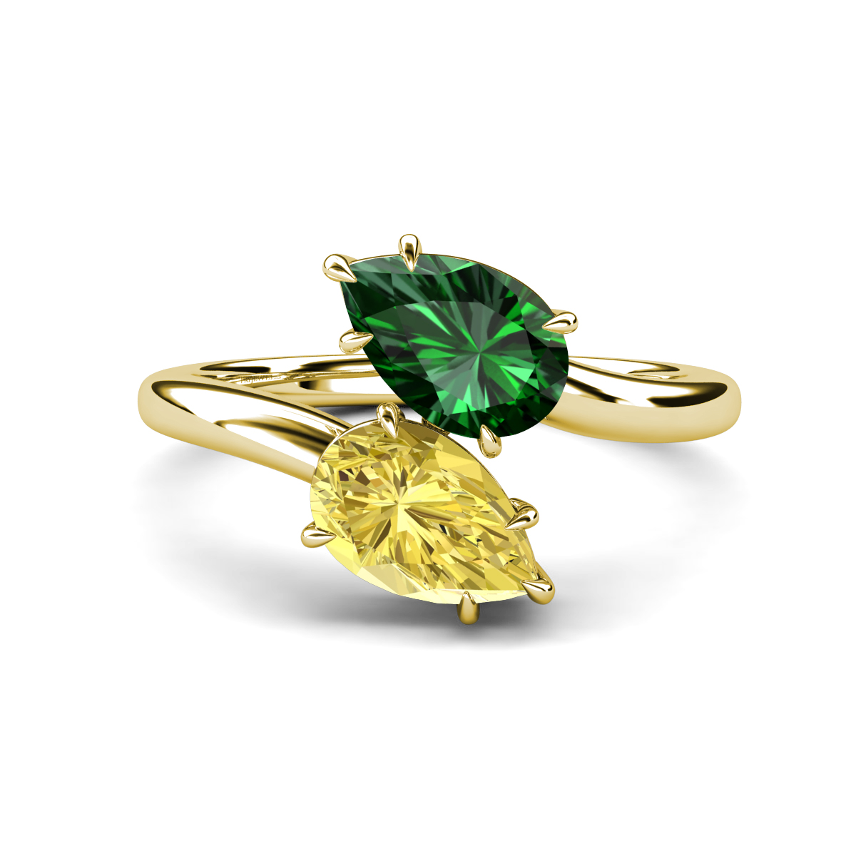 Amoura 2.30 ctw Pear Shape Created Emerald & Pear Shape Created Yellow Sapphire Women Toi Et Moi Engagement Ring 