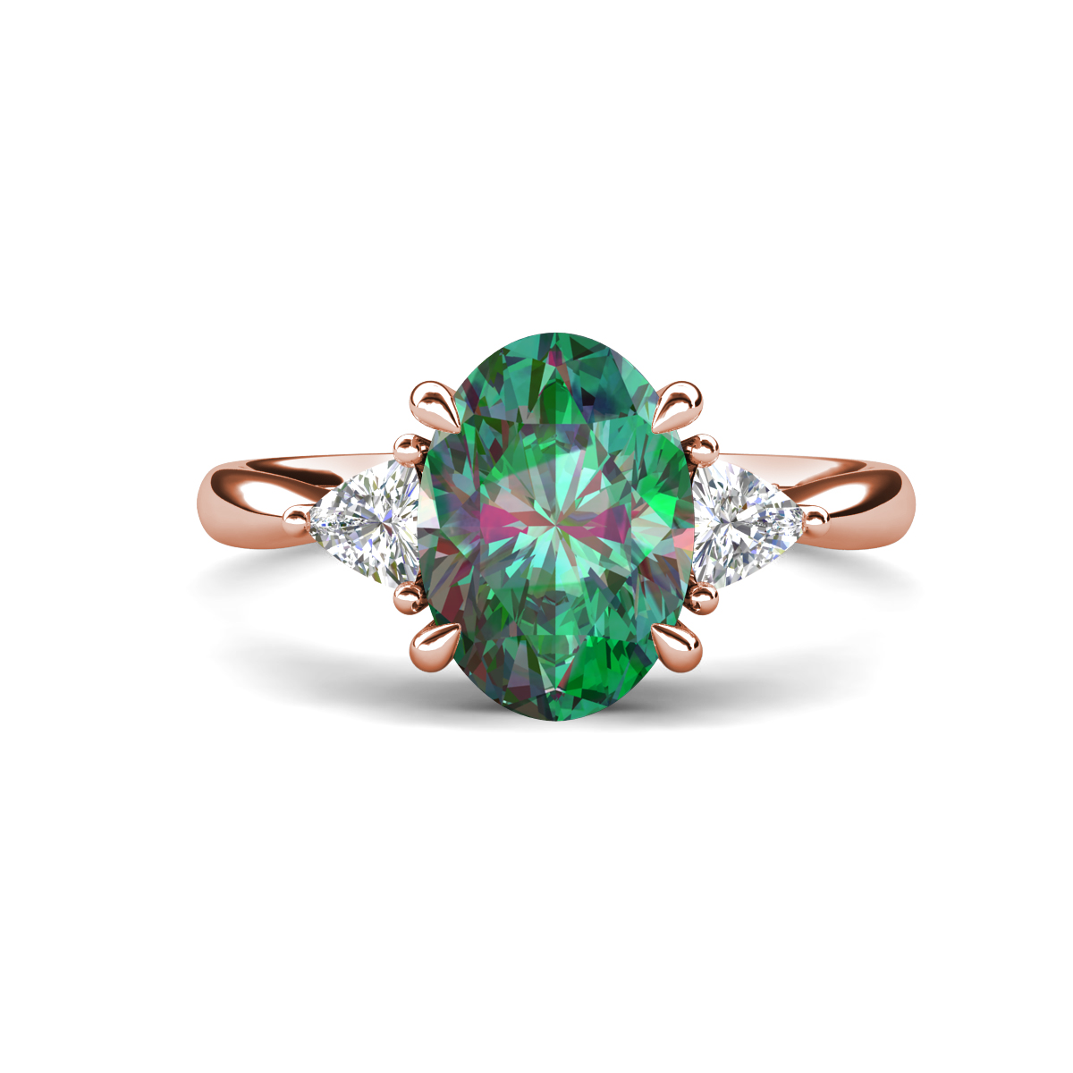 Evelyn 2.45 ctw Oval Shape Created Alexandrite accented Lab Grown Diamond Women Three Stone Engagement Ring 