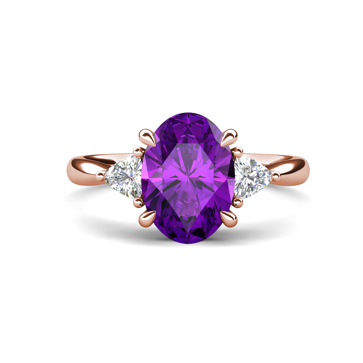 Evelyn 2.30 ctw Oval Shape Amethyst accented Lab Grown Diamond Women Three Stone Engagement Ring 
