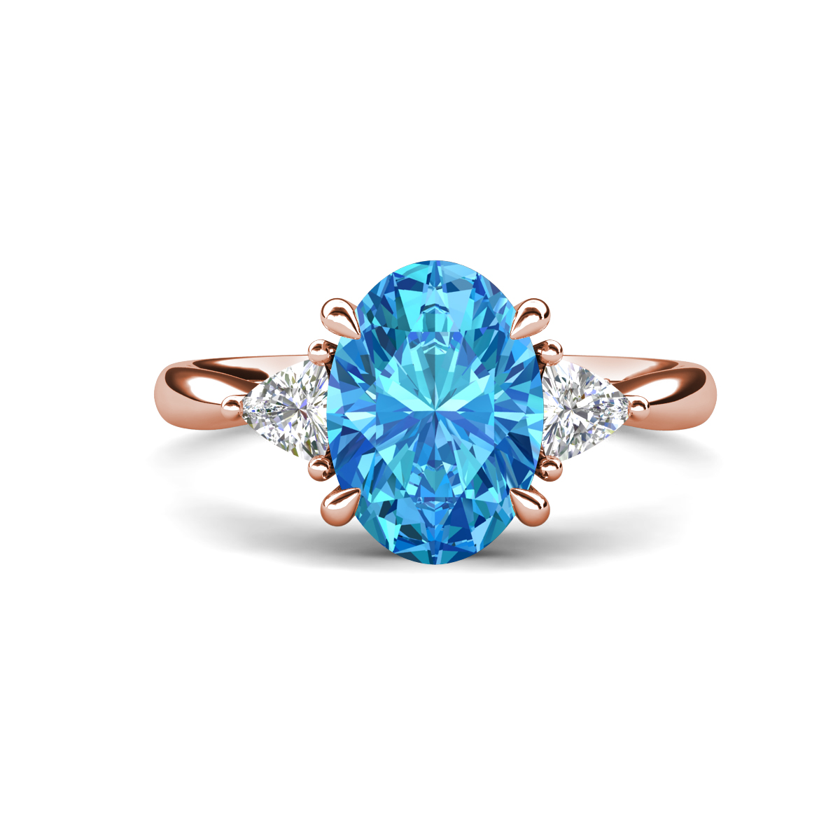 Evelyn 2.80 ctw Oval Shape Blue Topaz accented Lab Grown Diamond Women Three Stone Engagement Ring 