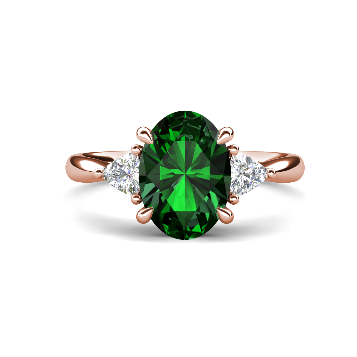Evelyn 2.20 ctw Oval Shape Created Emerald accented Lab Grown Diamond Women Three Stone Engagement Ring 
