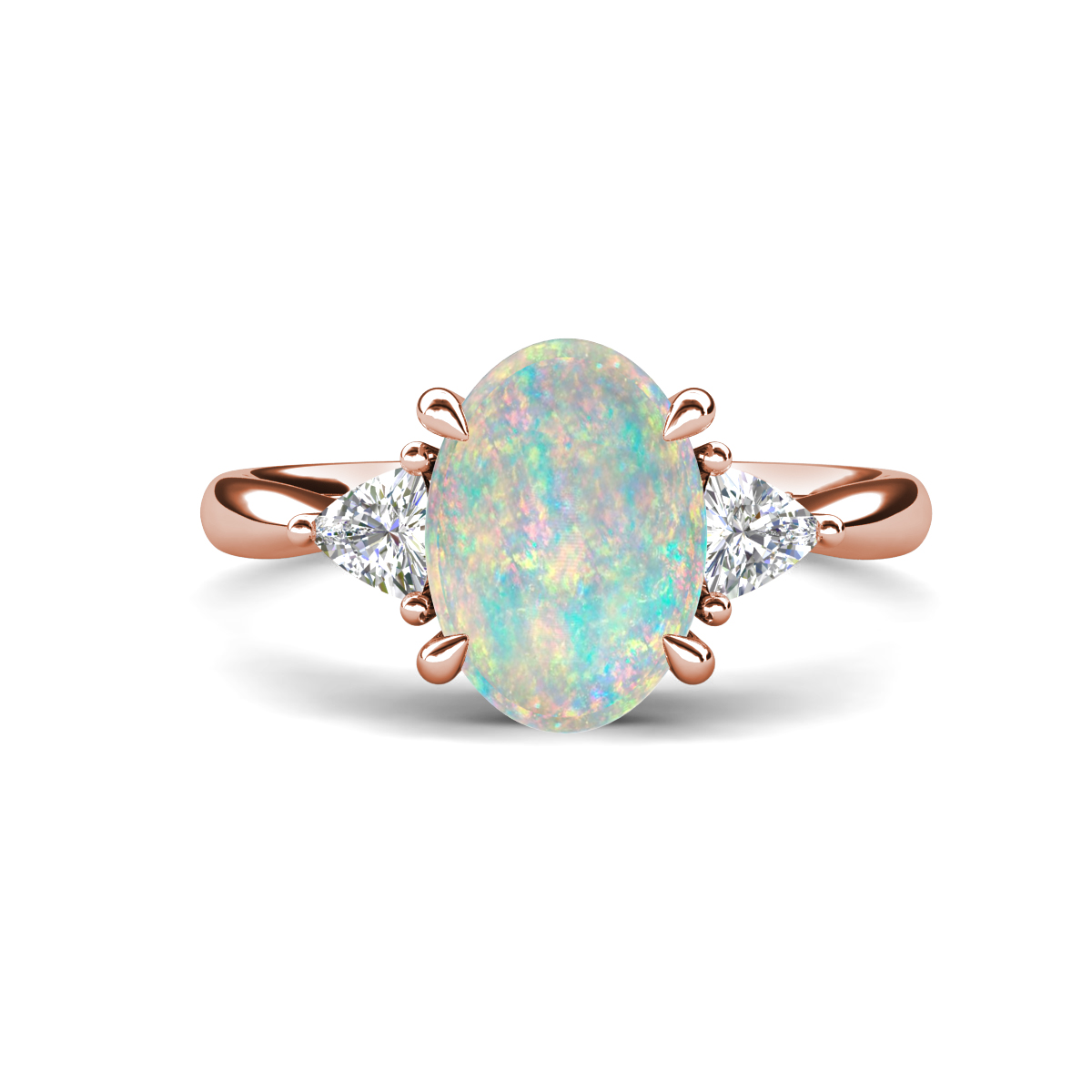 Evelyn 1.62 ctw Oval Shape Opal accented Lab Grown Diamond Women Three Stone Engagement Ring 