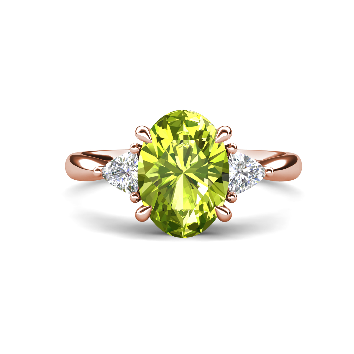 Evelyn 2.30 ctw Oval Shape Peridot accented Lab Grown Diamond Women Three Stone Engagement Ring 