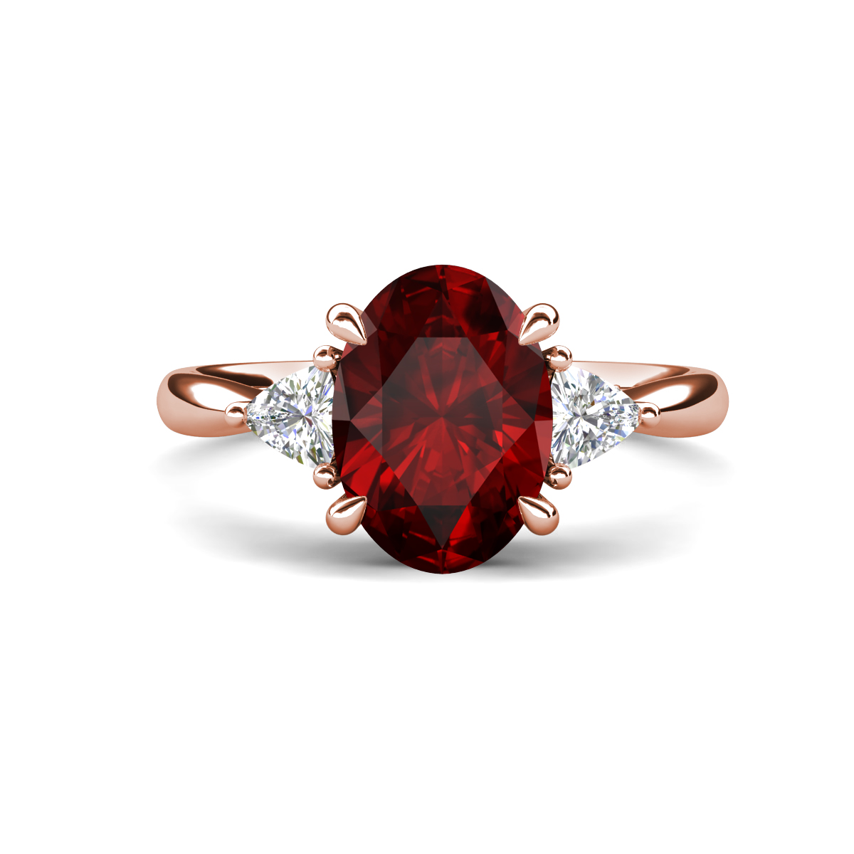 Evelyn 2.50 ctw Oval Shape Red Garnet accented Lab Grown Diamond Women Three Stone Engagement Ring 