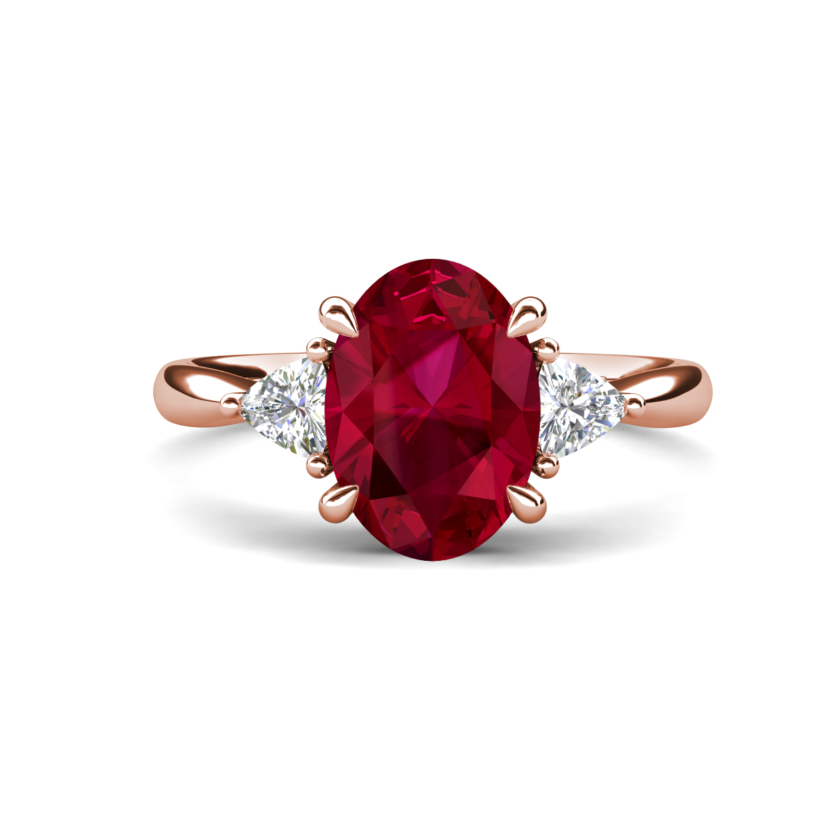 Evelyn 2.80 ctw Oval Shape Created Ruby accented Lab Grown Diamond Women Three Stone Engagement Ring 