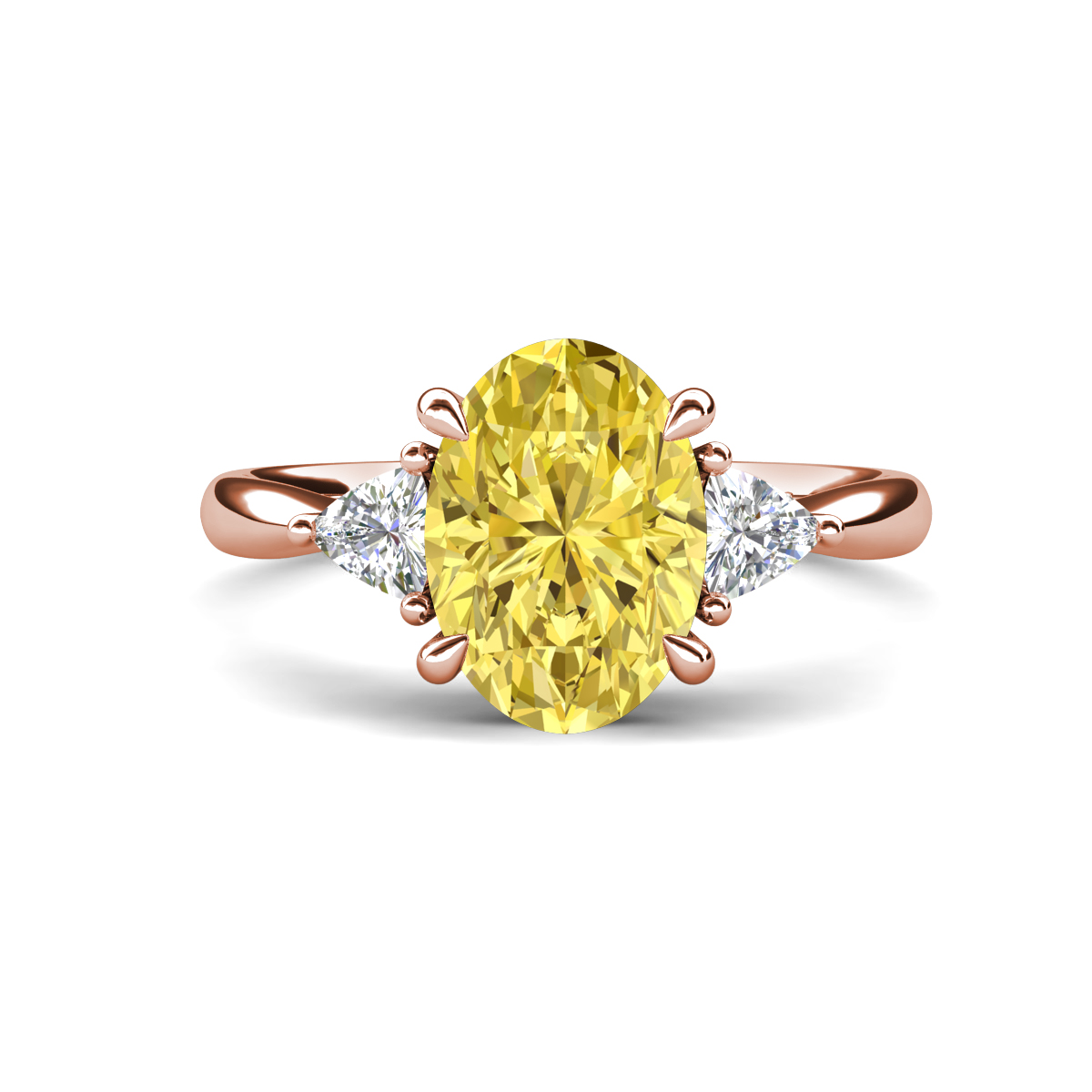 Evelyn 2.90 ctw Oval Shape Created Yellow Sapphire accented Lab Grown Diamond Women Three Stone Engagement Ring 