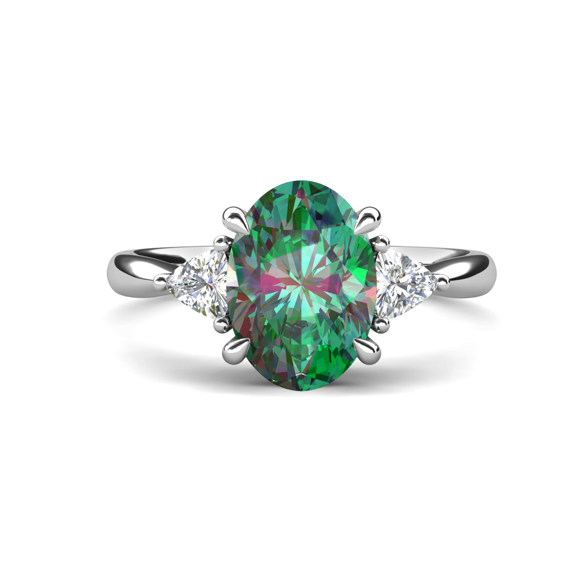 Evelyn 2.45 ctw Oval Shape Created Alexandrite accented Lab Grown Diamond Women Three Stone Engagement Ring 