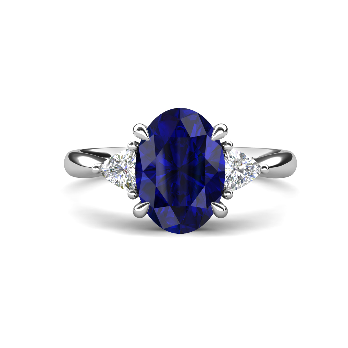 Evelyn 2.80 ctw Oval Shape Created Blue Sapphire accented Lab Grown Diamond Women Three Stone Engagement Ring 