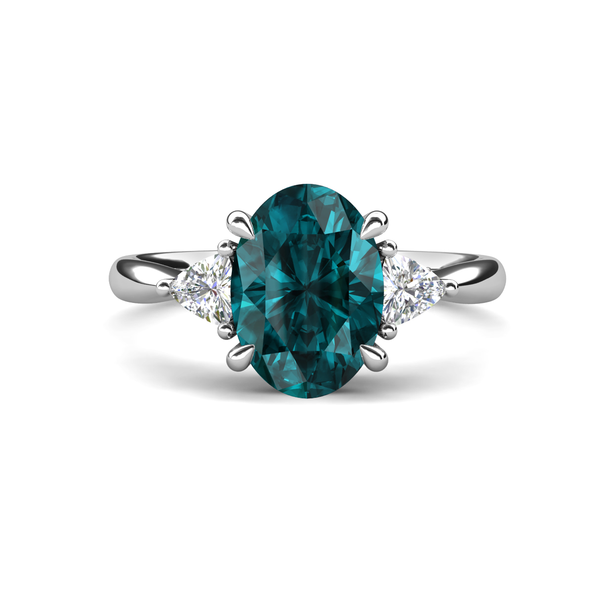Evelyn 2.55 ctw Oval Shape London Blue Topaz accented Lab Grown Diamond Women Three Stone Engagement Ring 