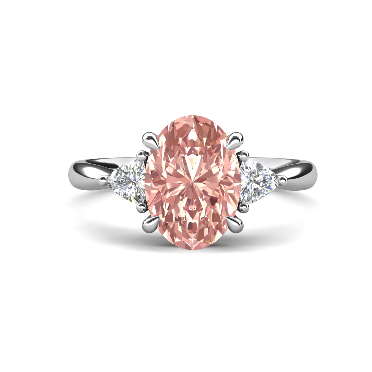 Evelyn 1.95 ctw Oval Shape Morganite accented Lab Grown Diamond Women Three Stone Engagement Ring 
