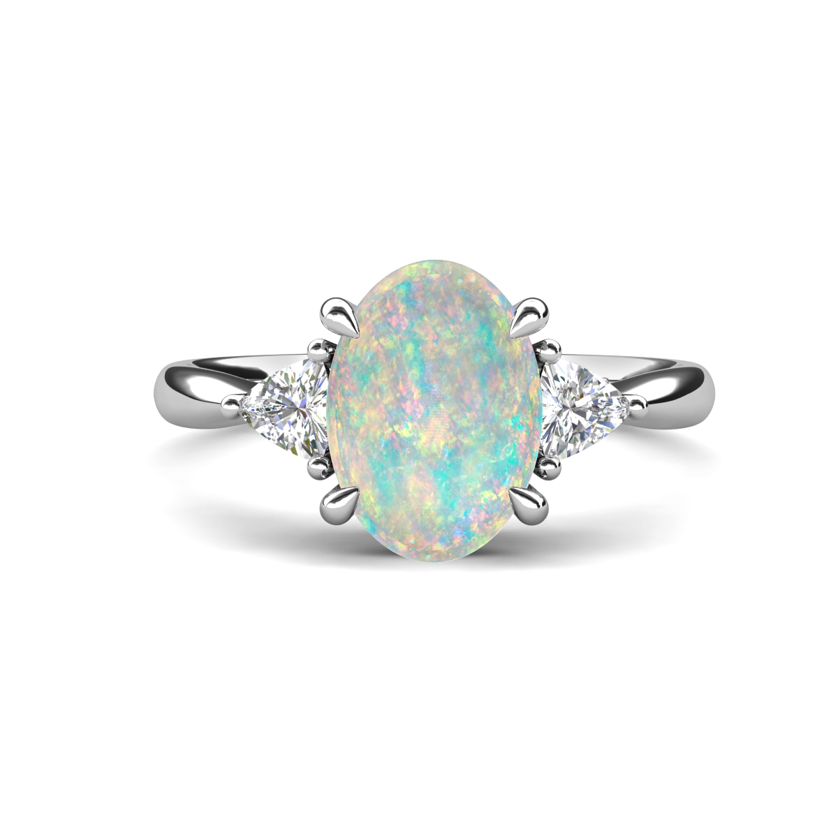 Evelyn 1.62 ctw Oval Shape Opal accented Lab Grown Diamond Women Three Stone Engagement Ring 