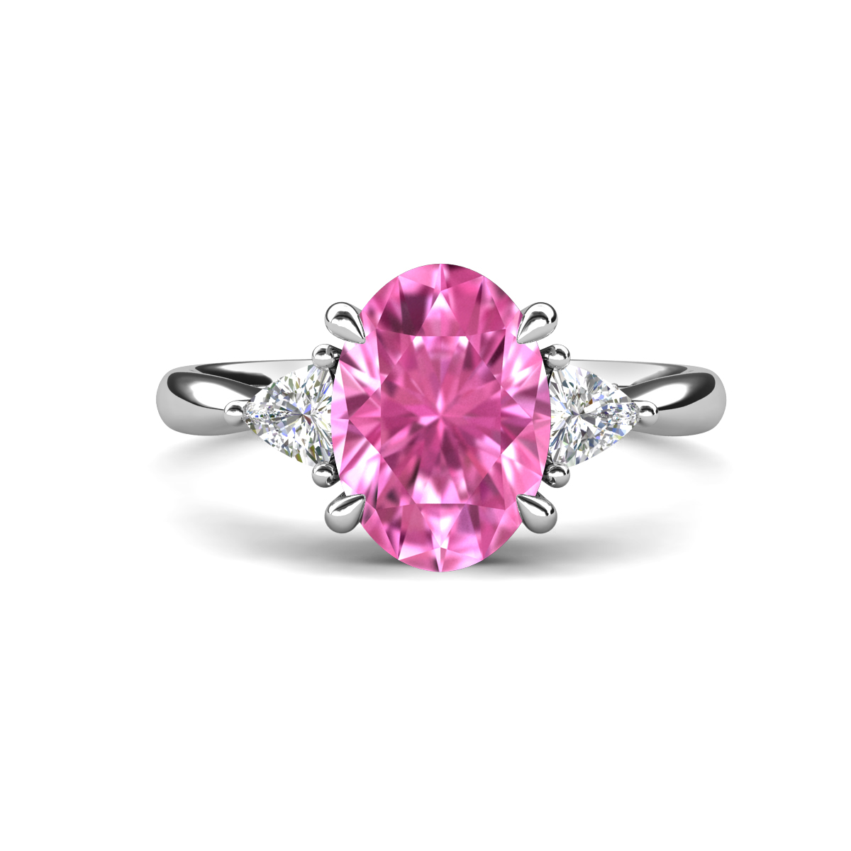 Evelyn 2.90 ctw Oval Shape Created Pink Sapphire accented Lab Grown Diamond Women Three Stone Engagement Ring 
